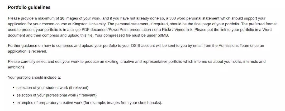 金斯顿大学作品集要求